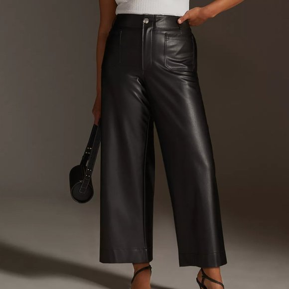 Anthropologie Pants - NWOT Anthropologie Maeve 24W Plus Colette Cropped Wide-Leg Faux Leather Pants